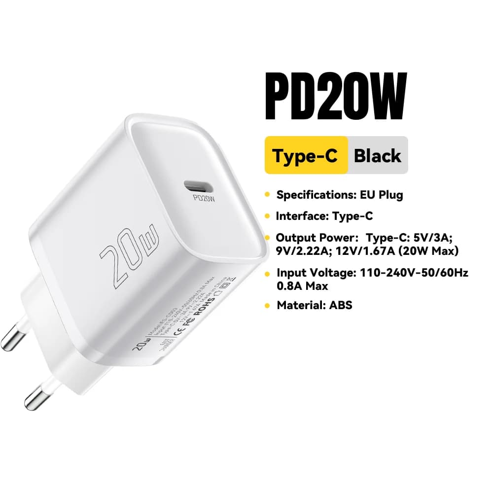 Cargador de pared mini USB-C PD de 20W