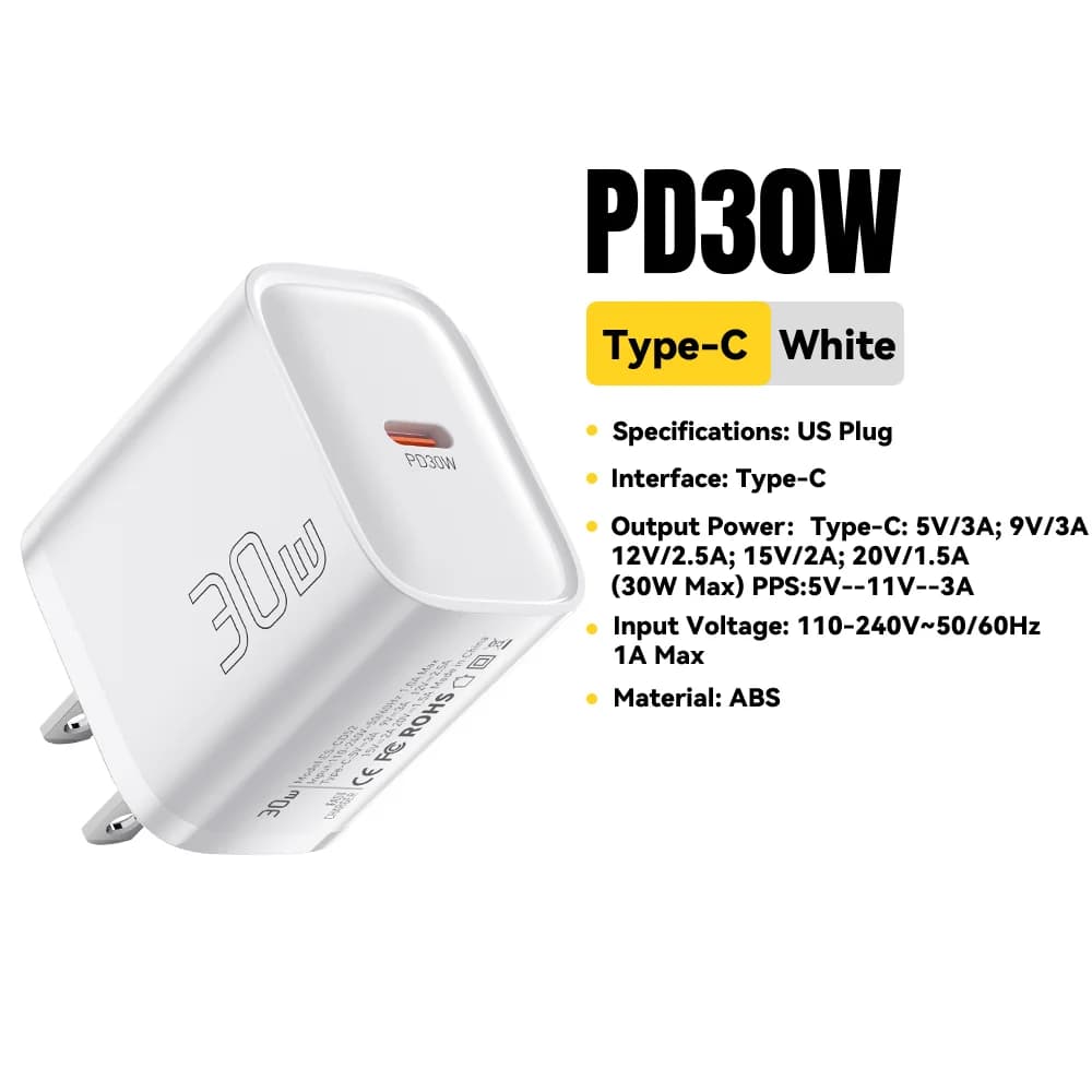 Cargador rápido mini USB-C PD 30W