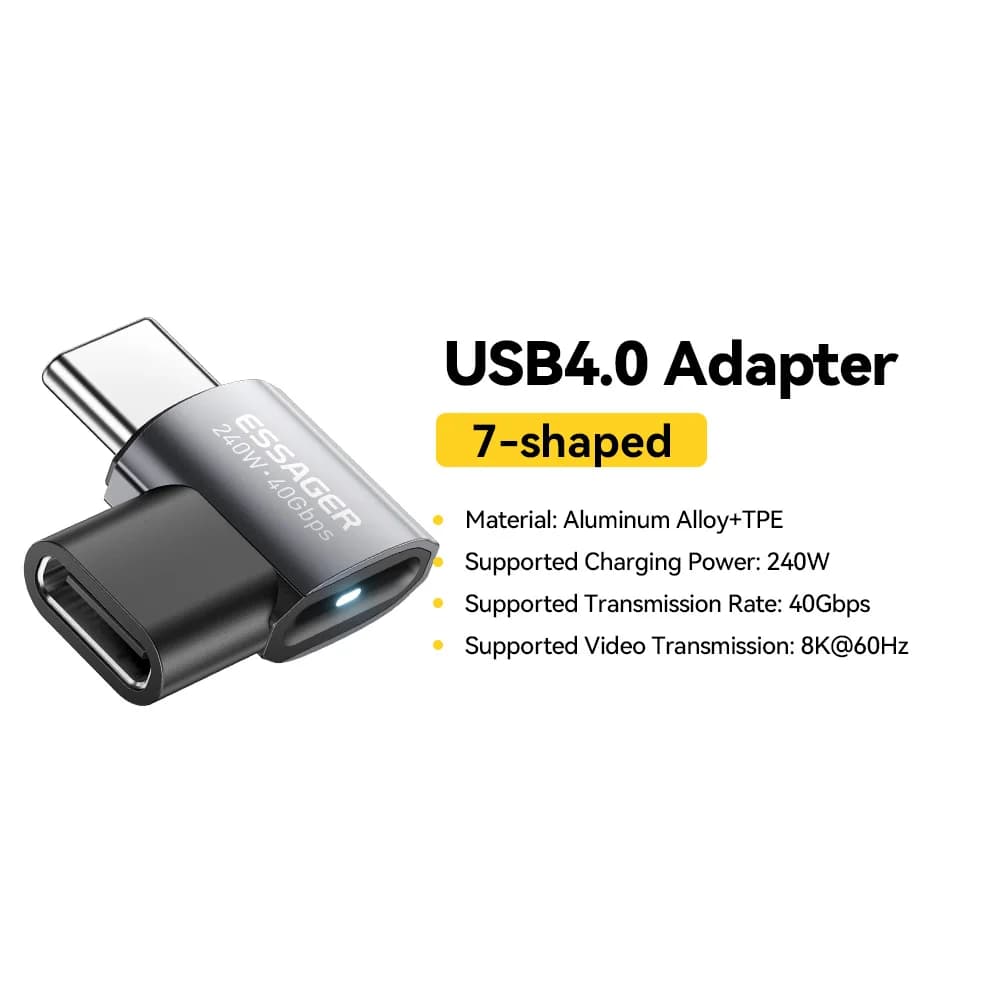 Adaptador de datos OTG USB4.0 240W 90 grados 8K