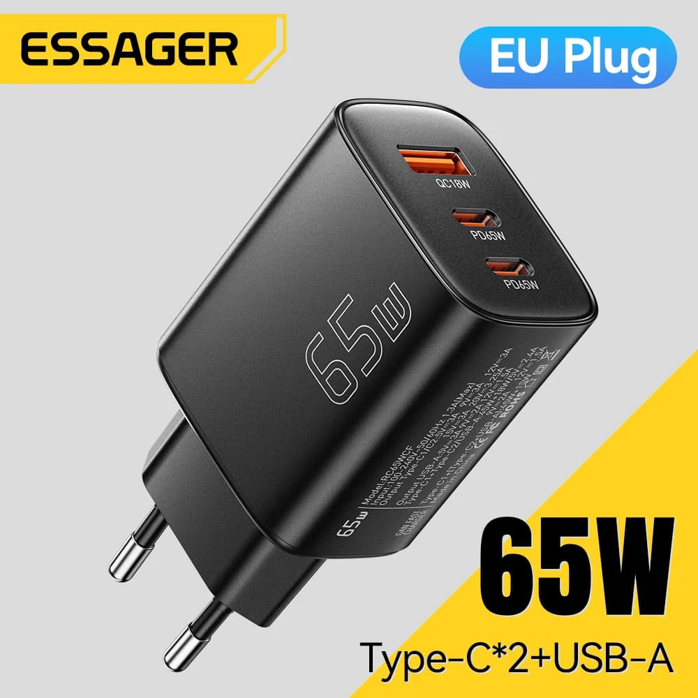 Cargador GaN USB-C de 65W con Quick Charge 4.0