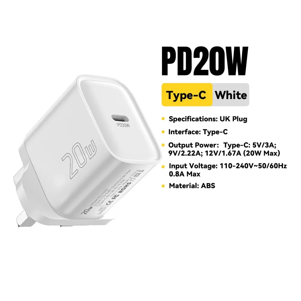 Cargador de pared mini USB-C PD de 20W