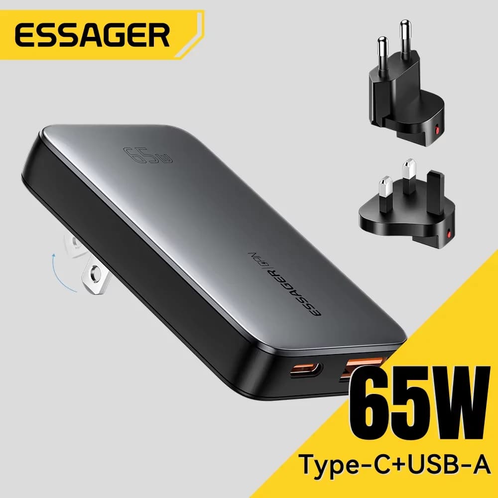 Cargador de viaje GaN USB-C ultrafino de 65W