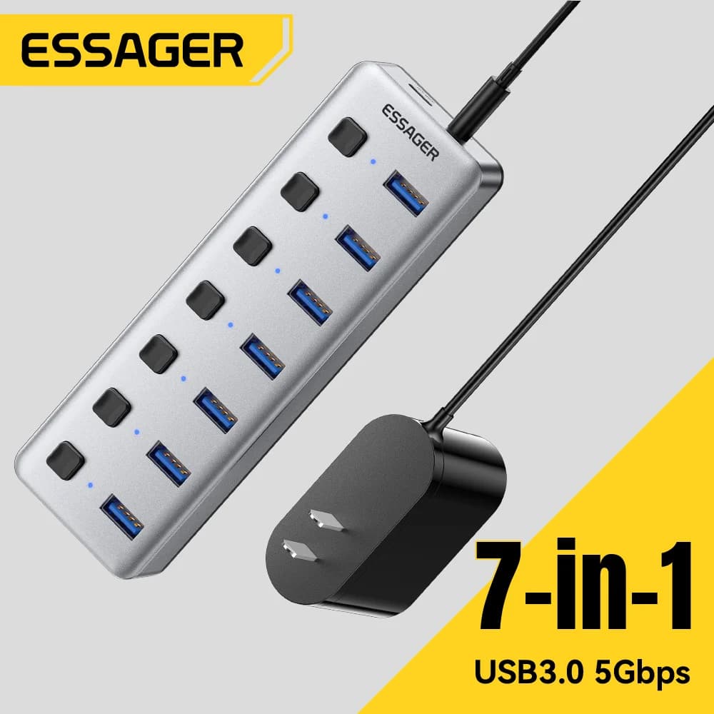 Hub USB 3.0 de 7 Puertos con Adaptador de Corriente 24W