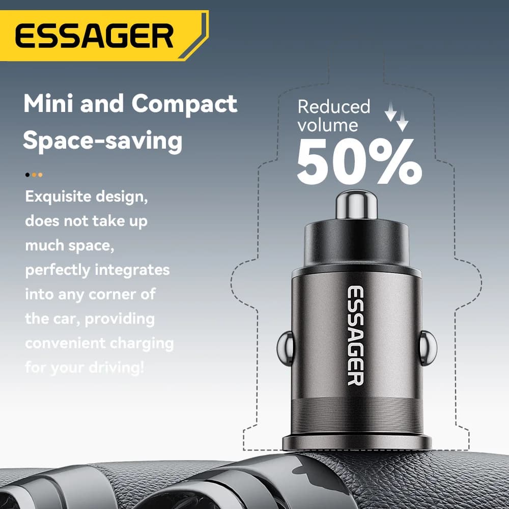 Cargador de coche mini USB-C de 45W, QC 3.0