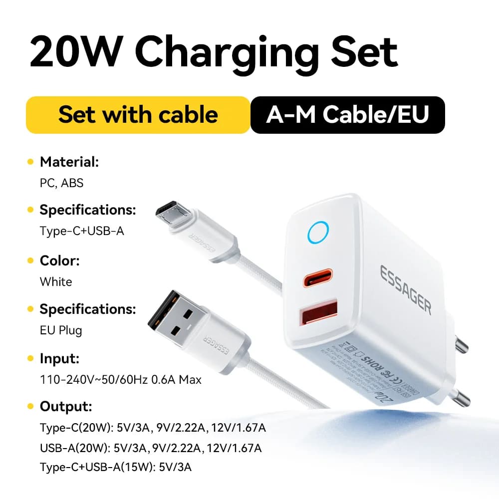 Cargador rápido USB-C PD de 20 W
