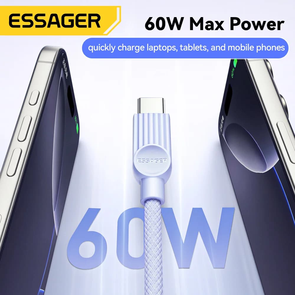 Cable de carga rápida USB-C a USB-C de 60W Colorido