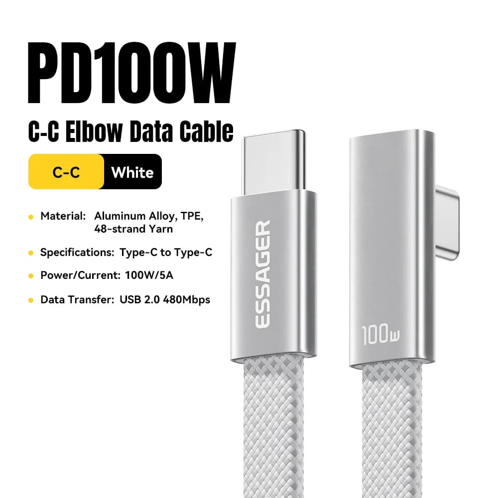 Cable de carga rápida USB-C en ángulo de 100W