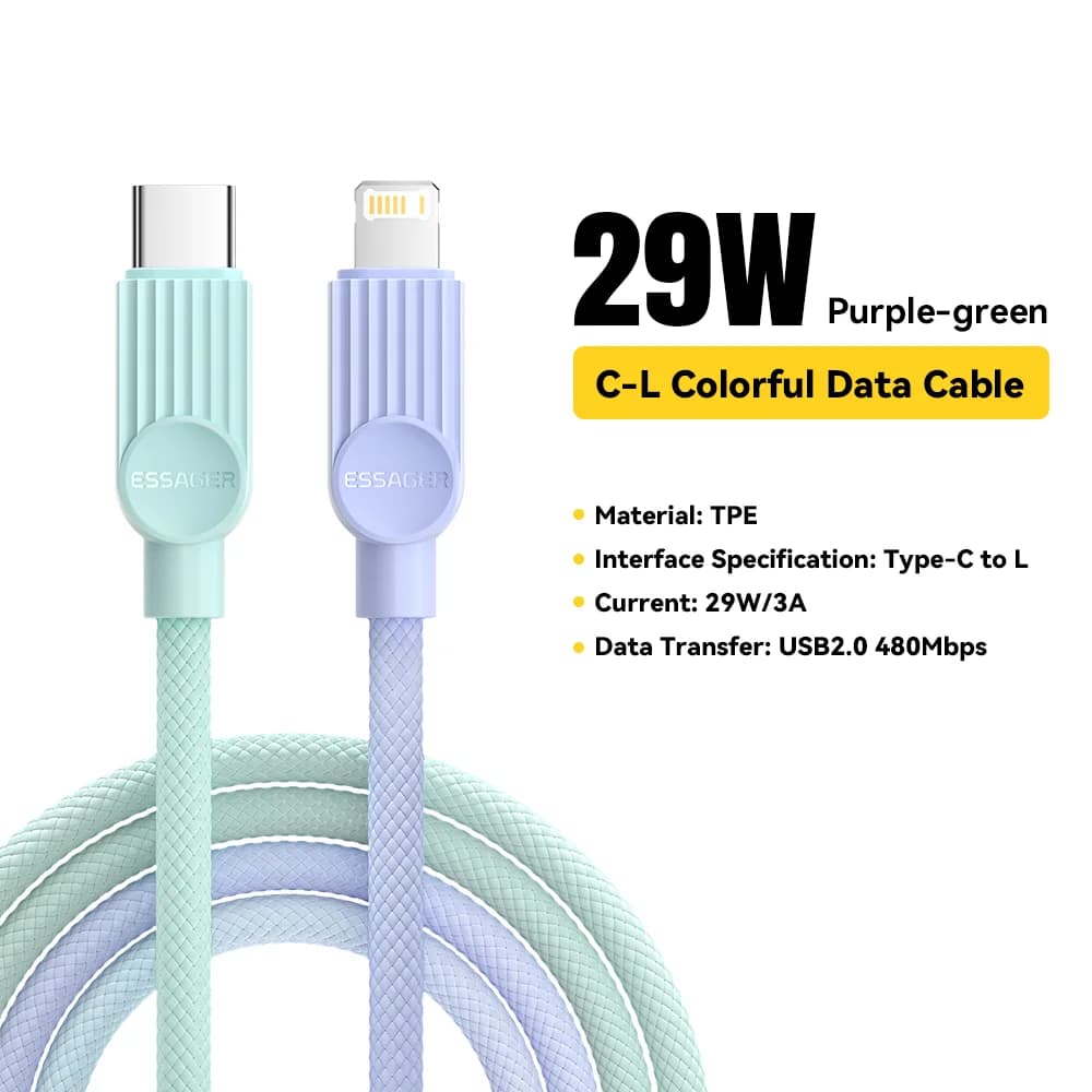 Cable de carga rápida USB-C a Lightning multicolor