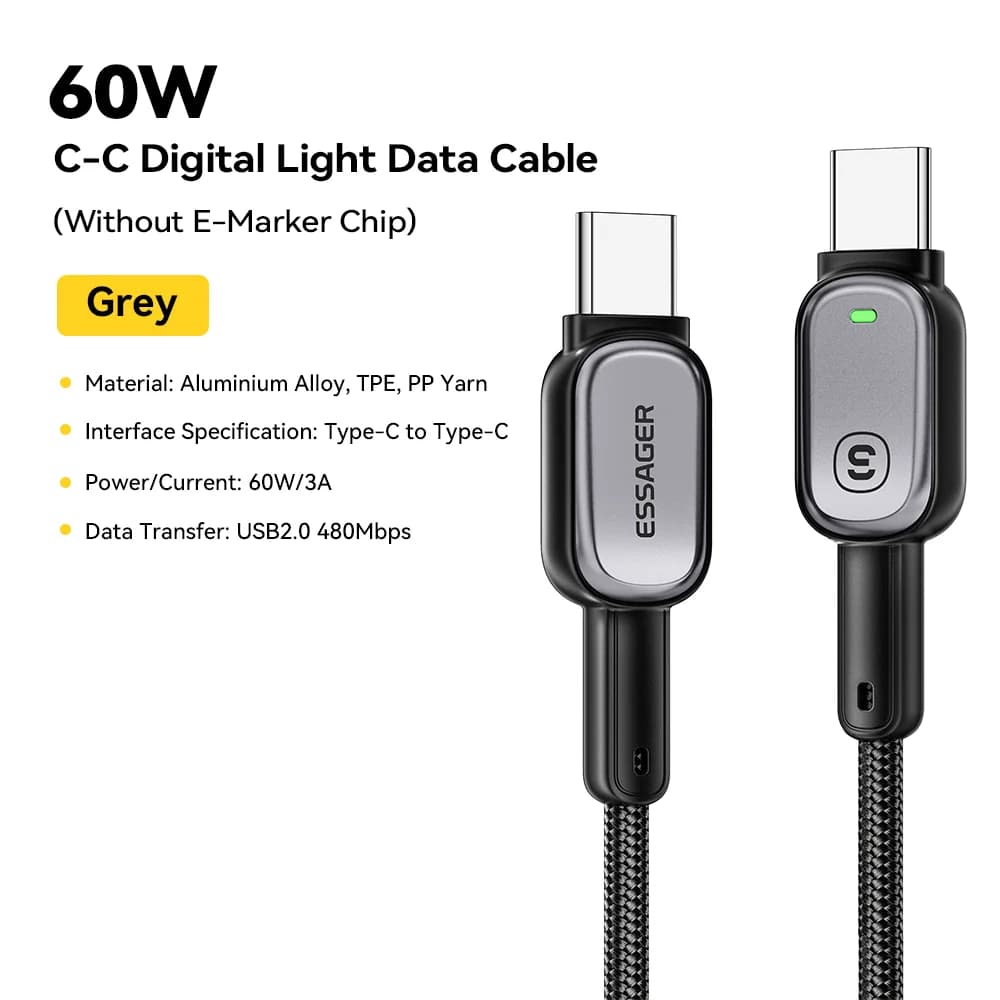 Cable LED USB-C a USB-C 100W, Carga rápida PD 5A
