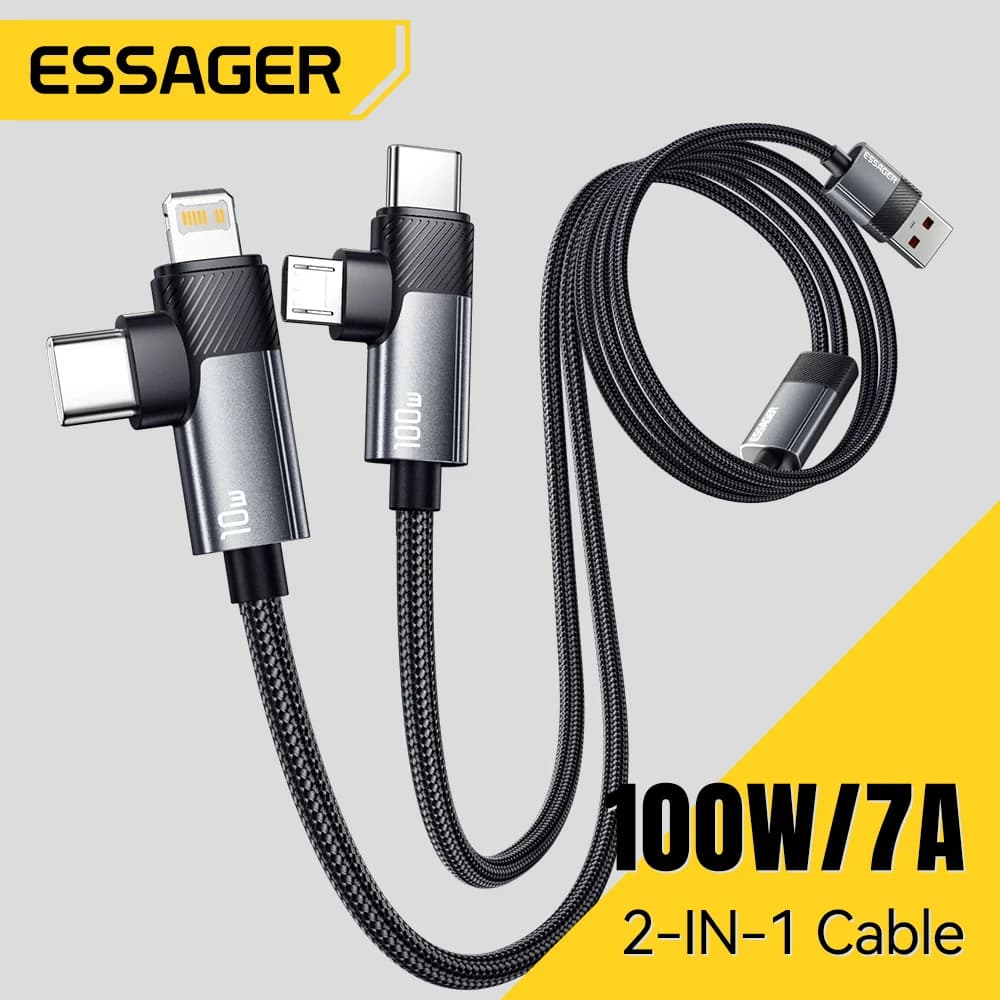 Cable de Carga Rápida 2-en-1 100W Tipo-C y Lightning