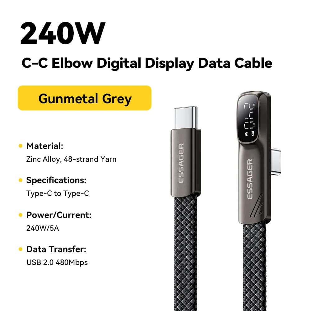 Cable USB-C con Conector en Ángulo de 240W para Carga Rápida