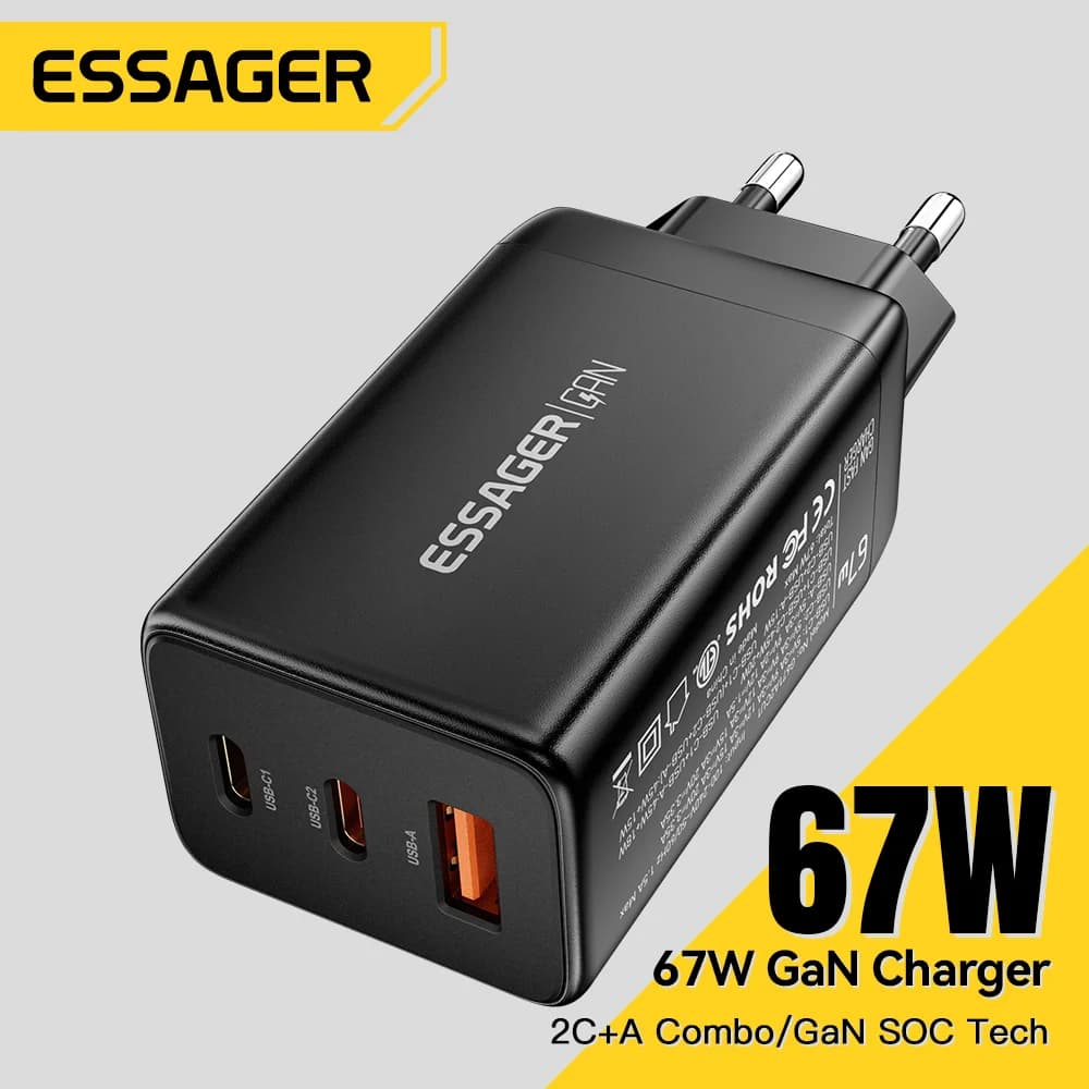 Cargador rápido GaN USB Type-C 67W con soporte PPS