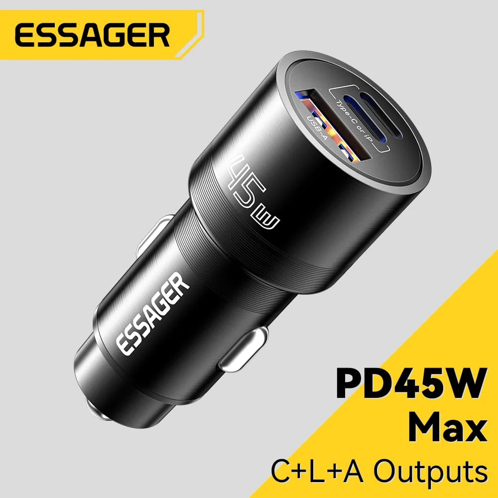 Cargador de coche USB-C 45W con PD y QC 3.0
