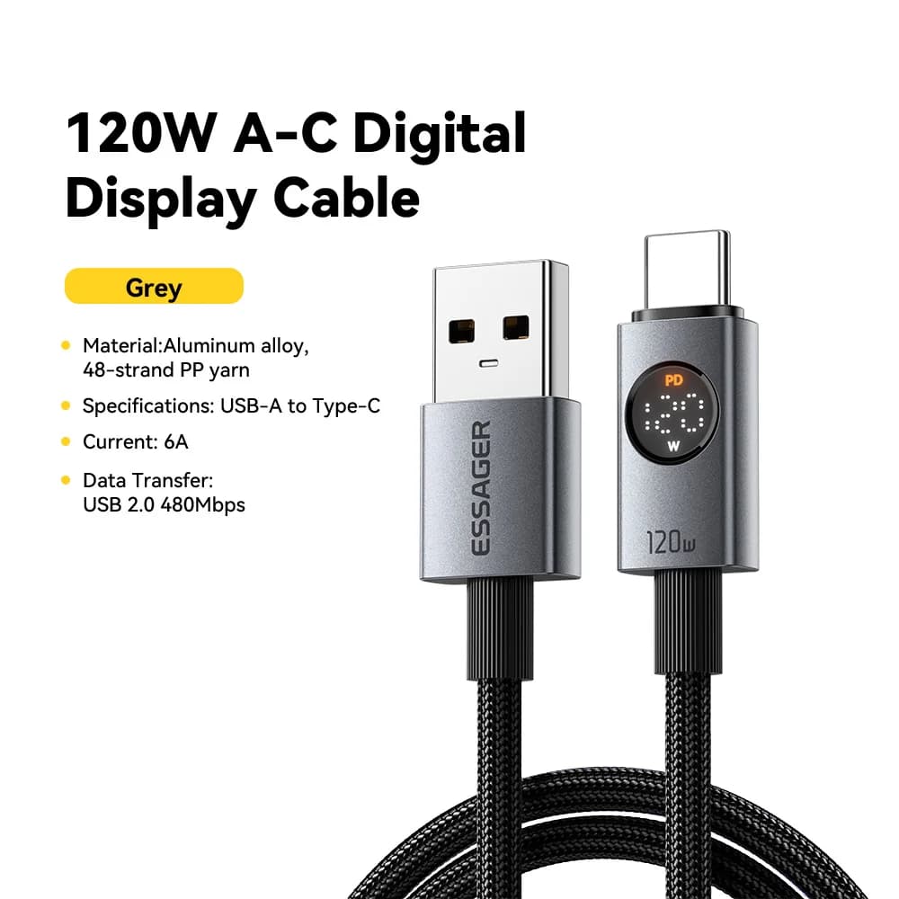 Cable de carga super rápida USB-A a USB-C de 120W y 6A