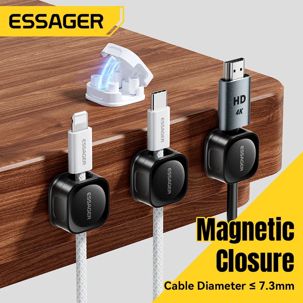 Clips magnéticos ajustables para cables de escritorio