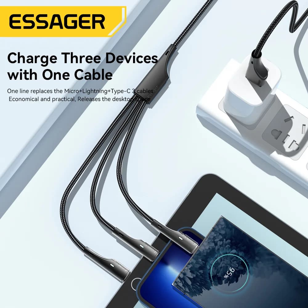 Cable de carga 3 en 1 USB-C Micro USB Lightning