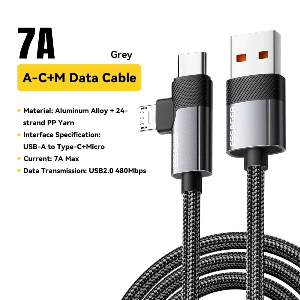 Cable de carga rápida 2 en 1 de 65W PD Type-C/USB-A a Micro