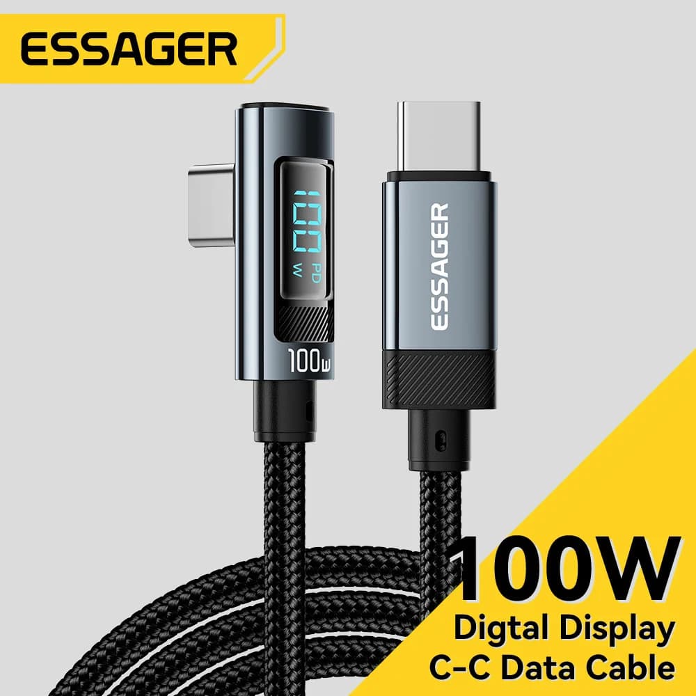 Cable USB-C de 100W y 5A con ángulo de 90 grados y pantalla LED