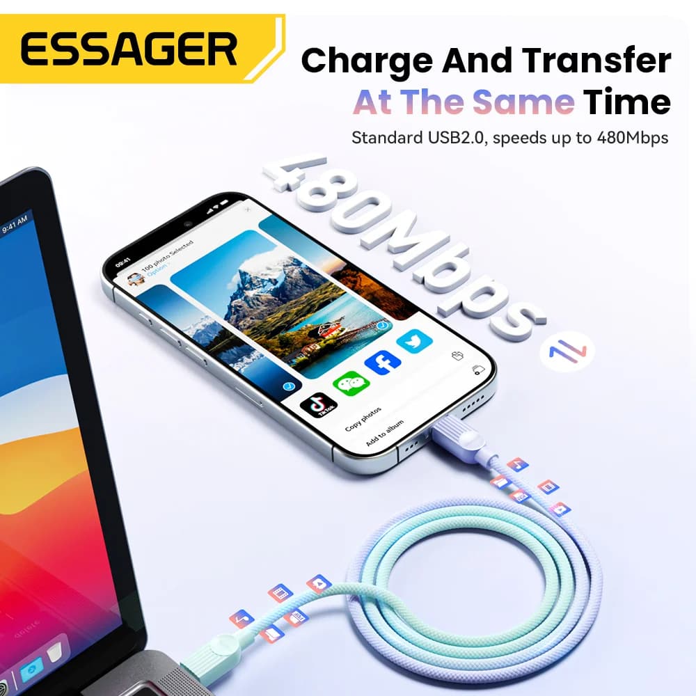 Cable de carga rápida USB-C a USB-C de 60W Colorido