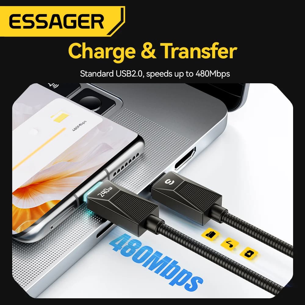 Cable de carga rápida USB-C de acero inoxidable 240W