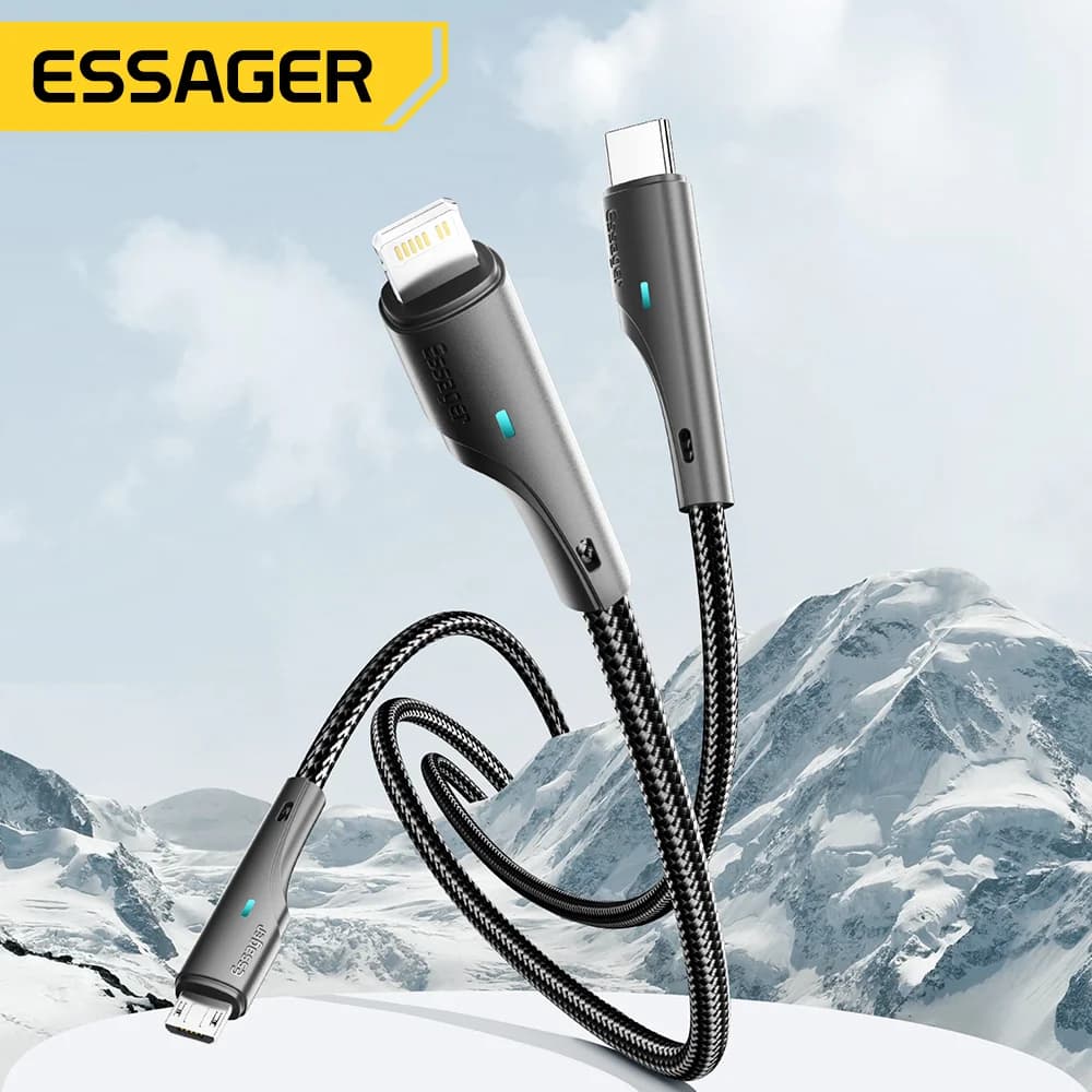 Cable de carga 3 en 1 USB-C Micro USB Lightning