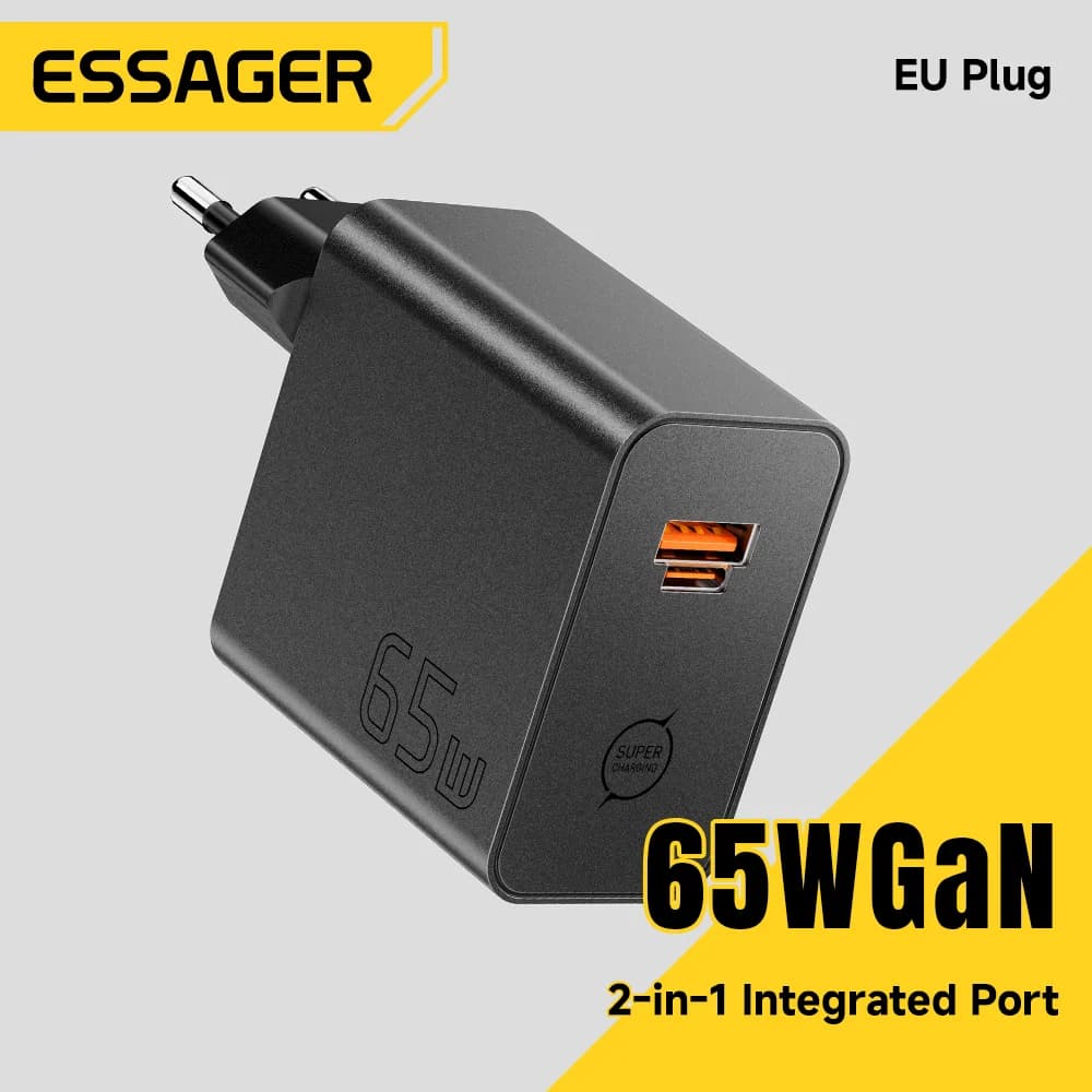 Cargador Rápido GaN 65W 2-en-1 USB Tipo-C