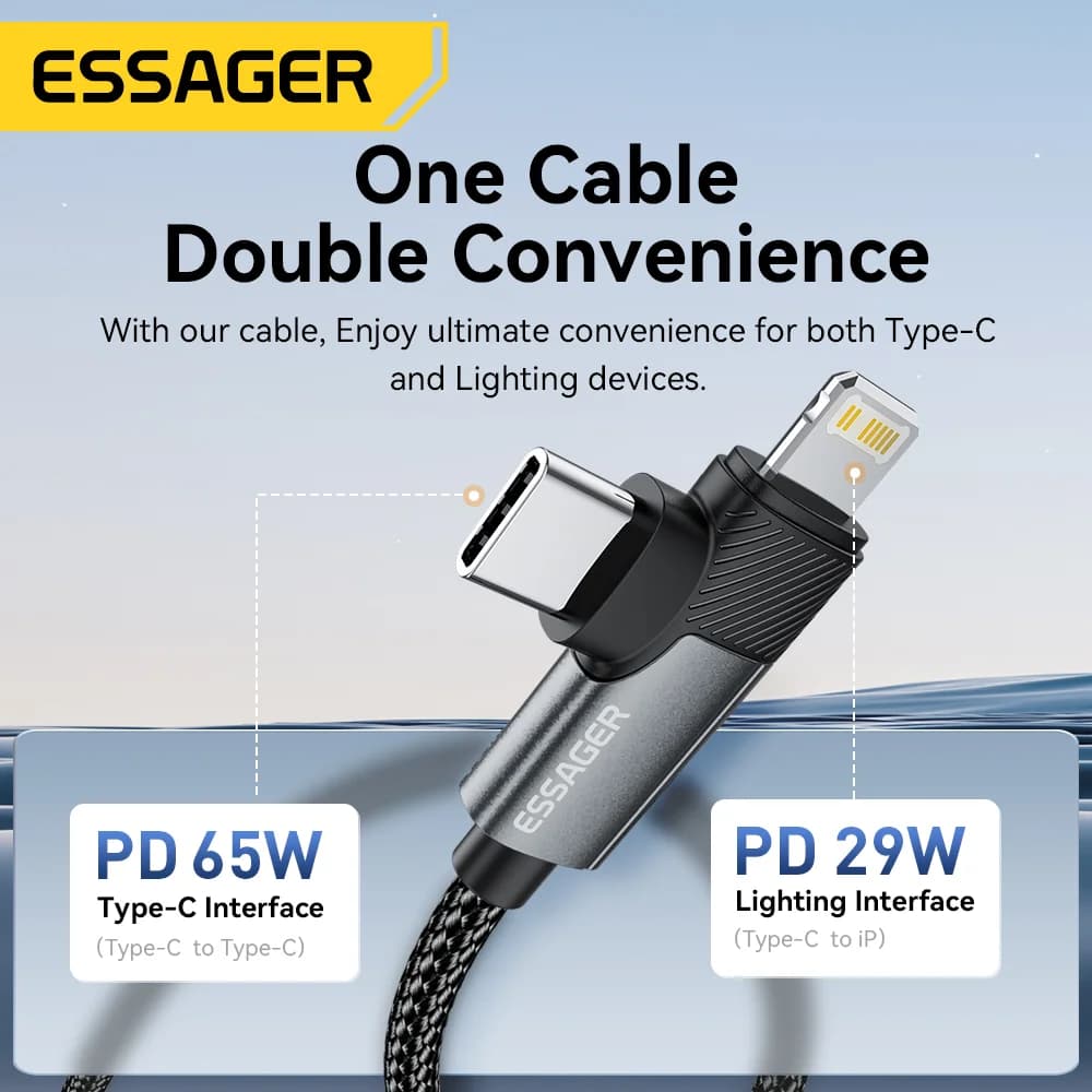 Cable USB-C a Lightning 2 en 1 de 65W