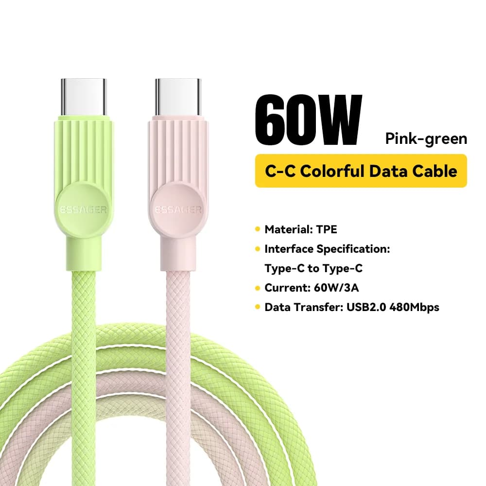 Cable de carga rápida USB-C a USB-C de 60W Colorido