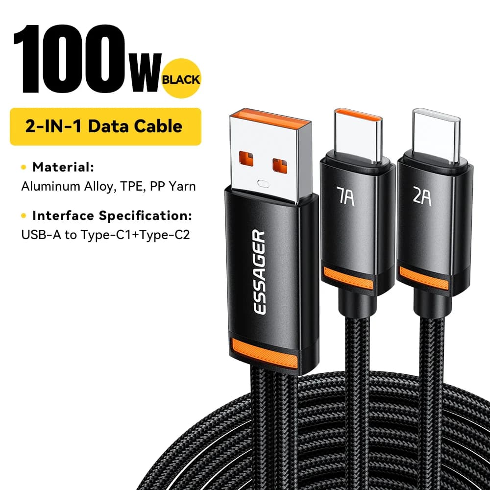 Cable USB-A a Tipo-C y Lightning 2 en 1, 100W