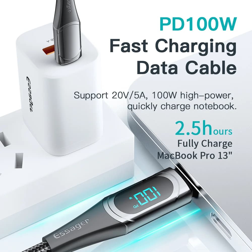 Cable USB-C a USB-C de 100W, 2M