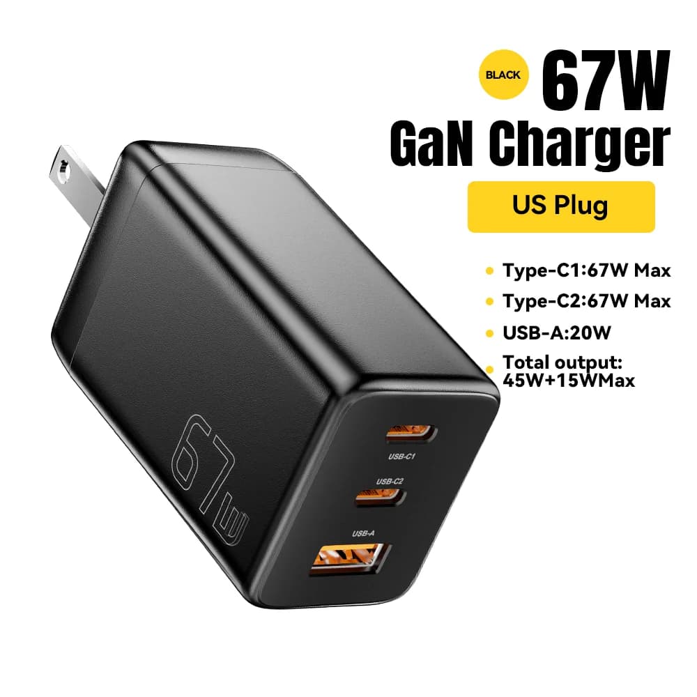 Cargador rápido GaN USB Type-C 67W con soporte PPS