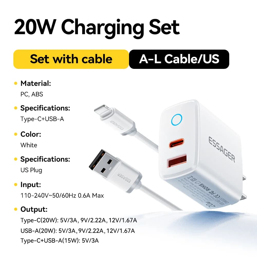 Cargador rápido USB-C PD de 20 W