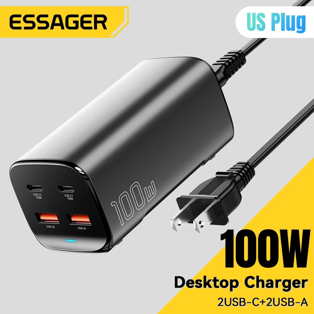 Cargador de escritorio GaN para portátil 4-en-1, 100W