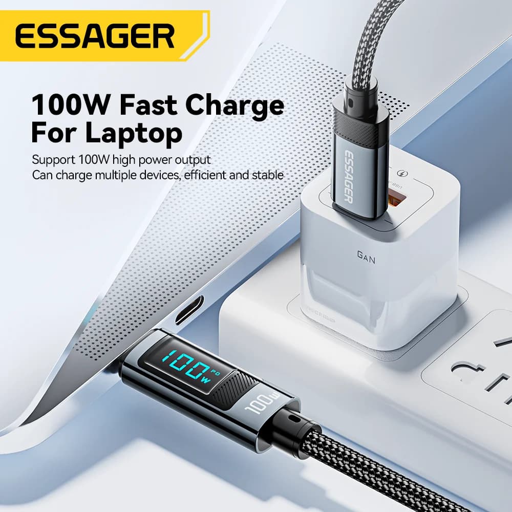 Cable USB Type-C 100W con ángulo de 90° y pantalla LED