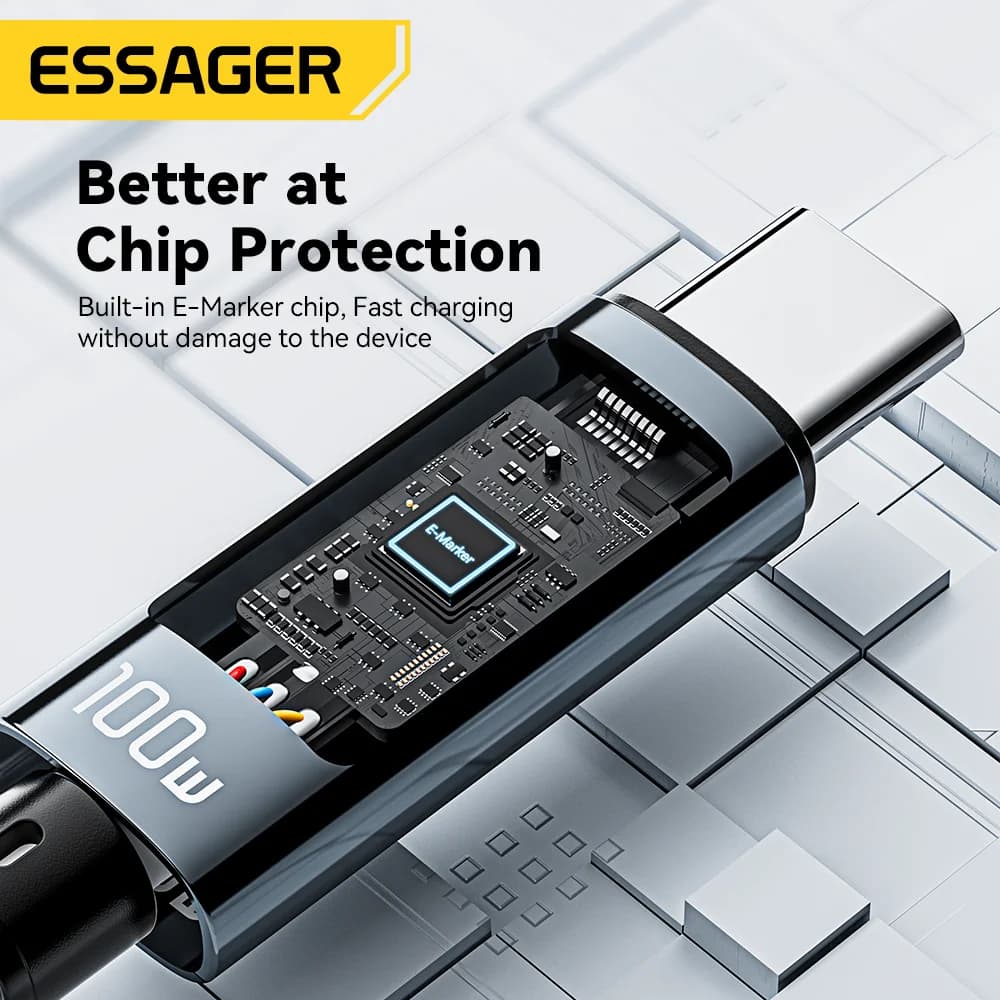 Cable USB Type-C 100W con ángulo de 90° y pantalla LED