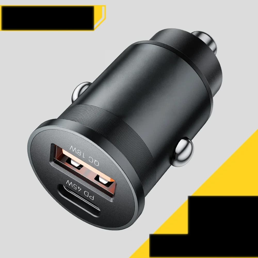 Cargador de coche mini USB-C de 45W, QC 3.0