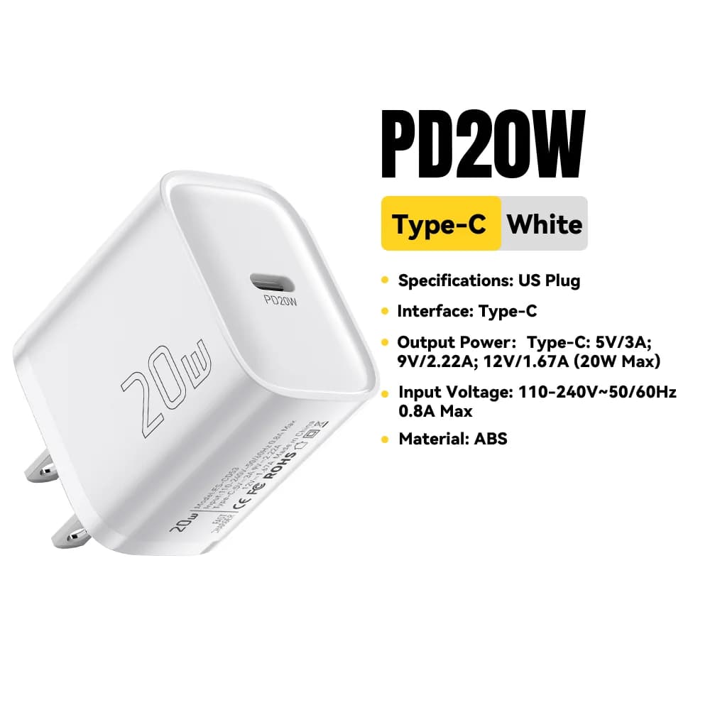 Cargador de pared mini USB-C PD de 20W