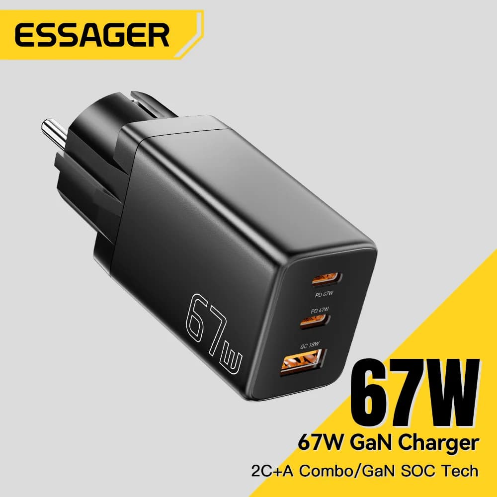 Cargador GaN USB Tipo-C con opciones de enchufe UE/KR