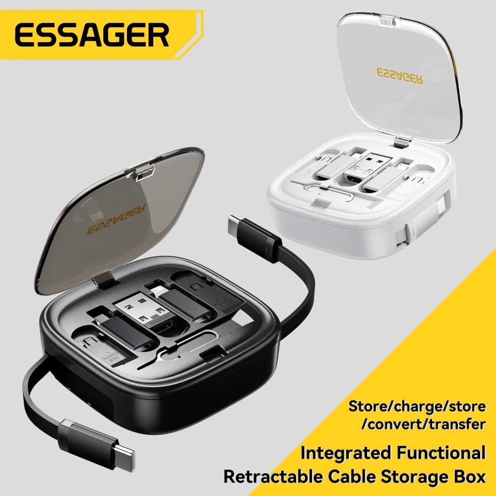Set de cables USB-C multifuncionales de 60W con almacenamiento para pines