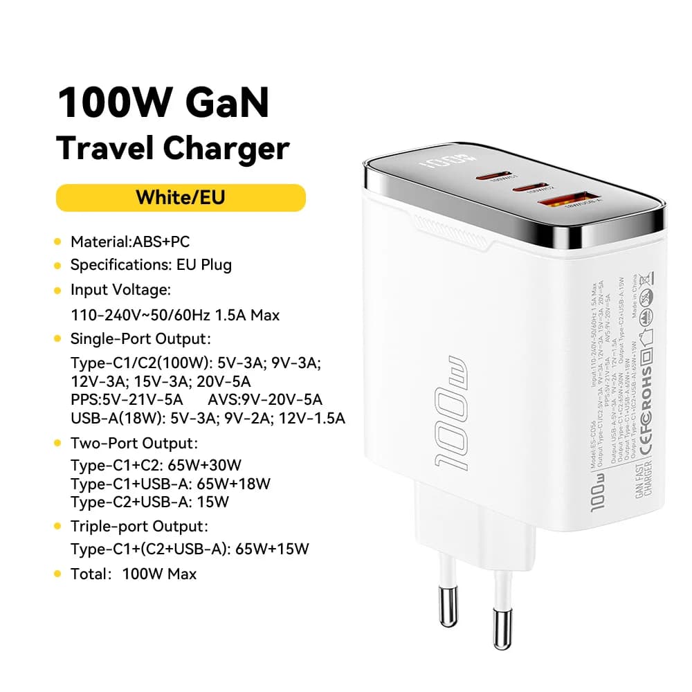 Cargador GaN USB-C de 100W con Pantalla Digital