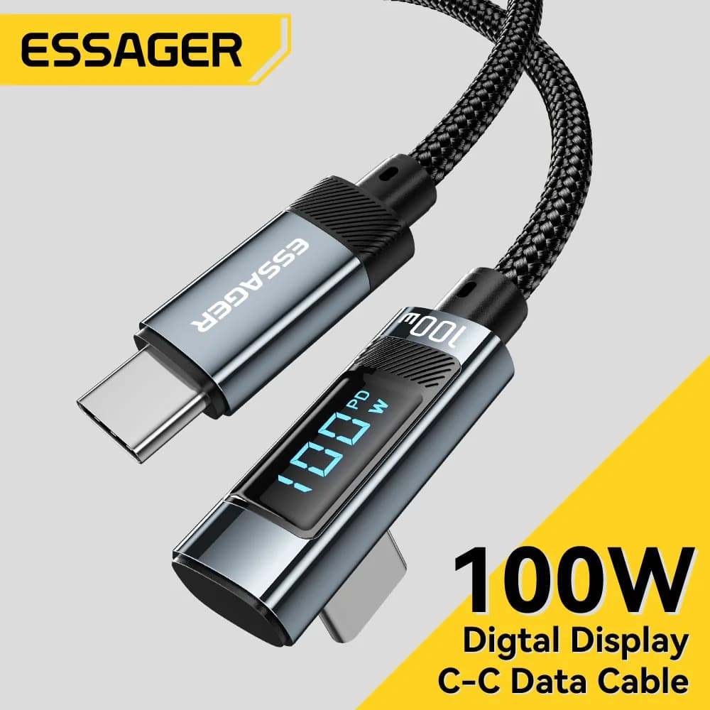 Cable USB Type-C a USB-C de 100W con Pantalla LED 90°
