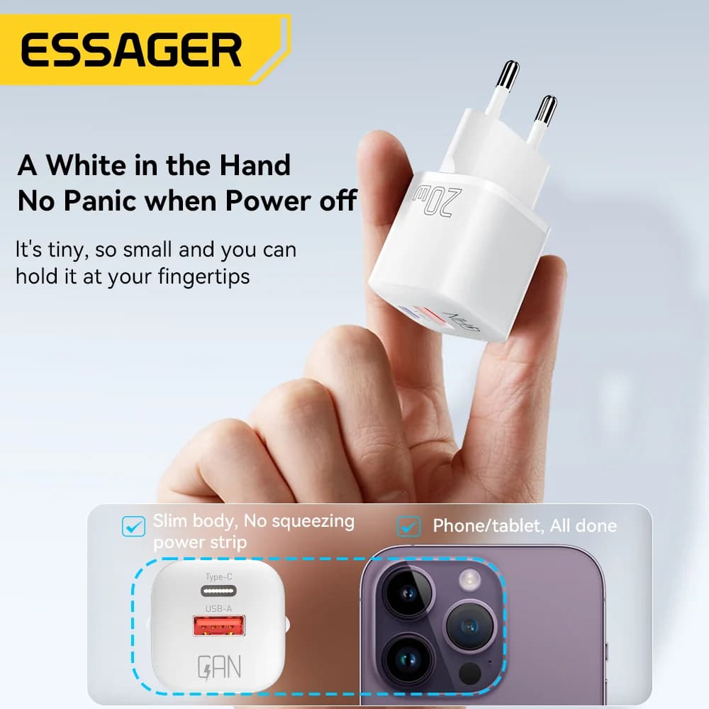 Cargador de pared GaN USB-C PD de 20W