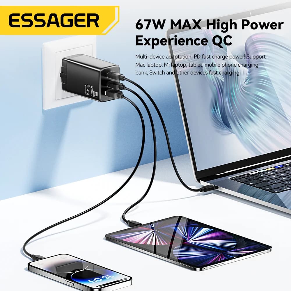 Cargador GaN USB Tipo-C con opciones de enchufe UE/KR